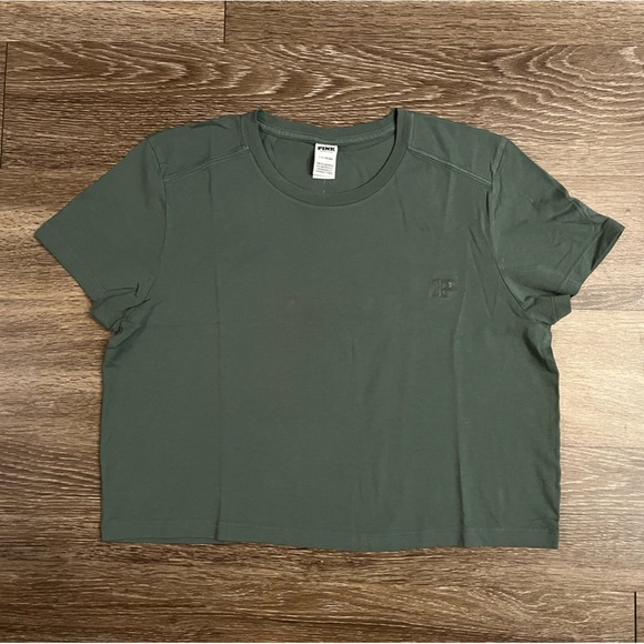 🆕VS PINK | Dreamer Cotton Crop Tee- Chasing The Sun Graphic in Forest Link Large - Picture 4 of 6